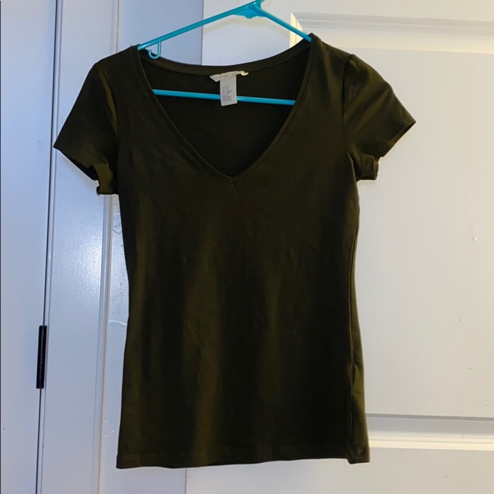 Army Green v Neck Tee